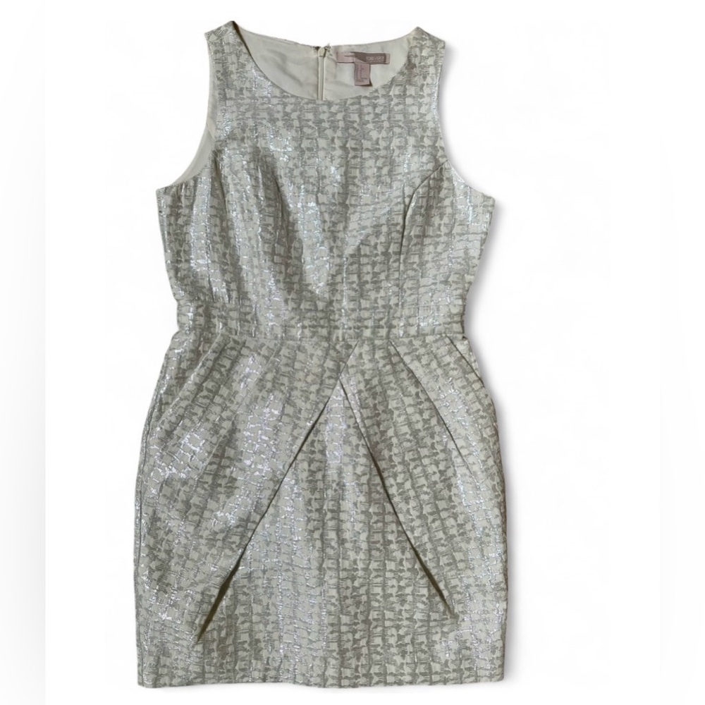 Forever 21 White + Silver Sleeveless Sheath Dress Small